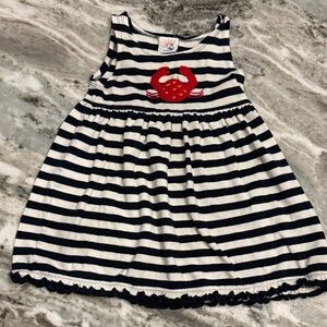 Striped Kids Dress with embroidered Red Crab